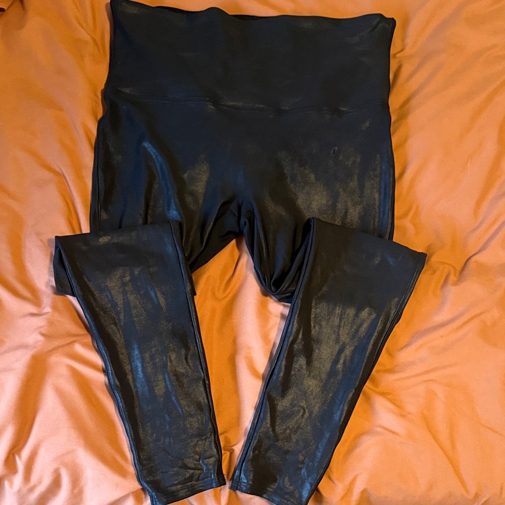 SPANX Glossy Faux Leather Black Leggings